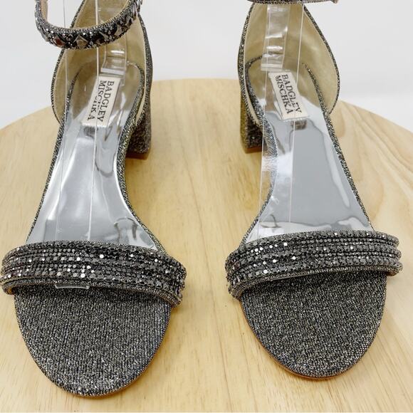 Badgley Mischka Metallic Embellished Block Heels Special Occasion Size 6.5 New - Picture 5 of 13